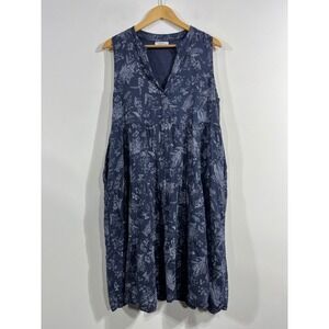Rosemarine Resort Linen Butterfly Hummingbird Floral Tiered Midi Dress Medium